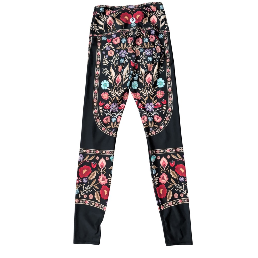 Yoga Democracy Womens Small High Rise Floral Folk Art Recycled Yoga Leggings
